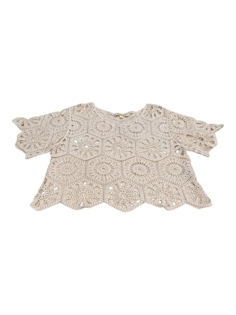 Rebellion Again Crochet Lace Top Cream 100% Cotton Boho Festival Scalloped Hem S - Picture 8 of 10